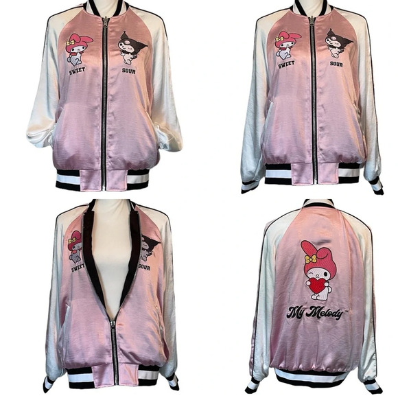 Hello Kitty And Friends x Forever 21 Reversible Pink & Black Small Bomber Jacket - Picture 4 of 16